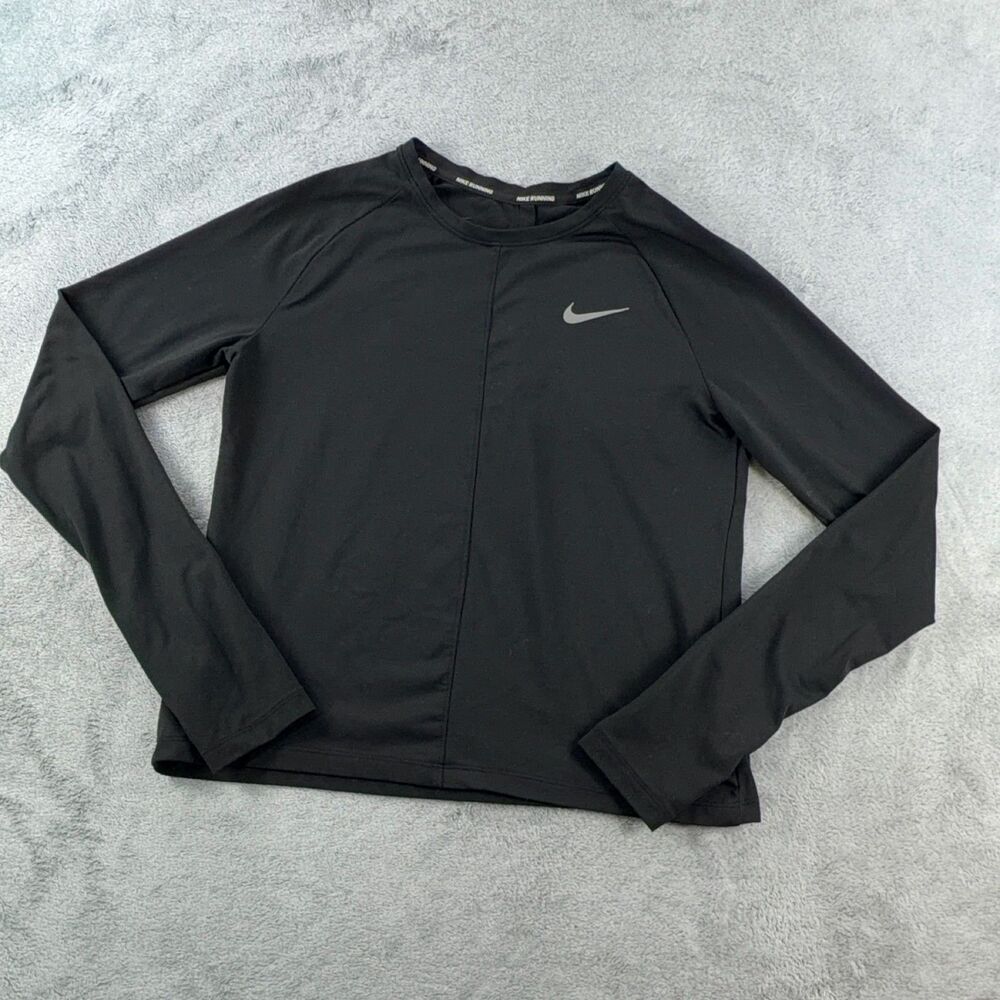Nike Dri-FIT Long Sleeve Shirt Mens S Black Athletic Running Gym Pullover